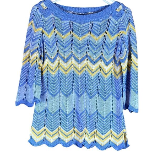 Burgess Blue and Yellow Silk Blend Sweater Size Medium - Picture 8 of 8